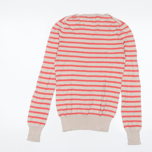 French Connection Womens Pink Crew Neck Striped Cotton Pullover Jumper Size XS