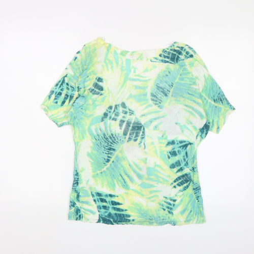 Monsoon Womens Green V-Neck Geometric Viscose Pullover Jumper Size 12