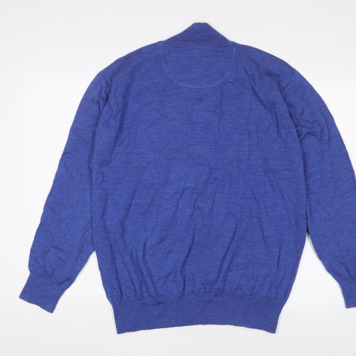 Orvis Mens Blue High Neck Wool Pullover Jumper Size L Long Sleeve - 1/2 Zip