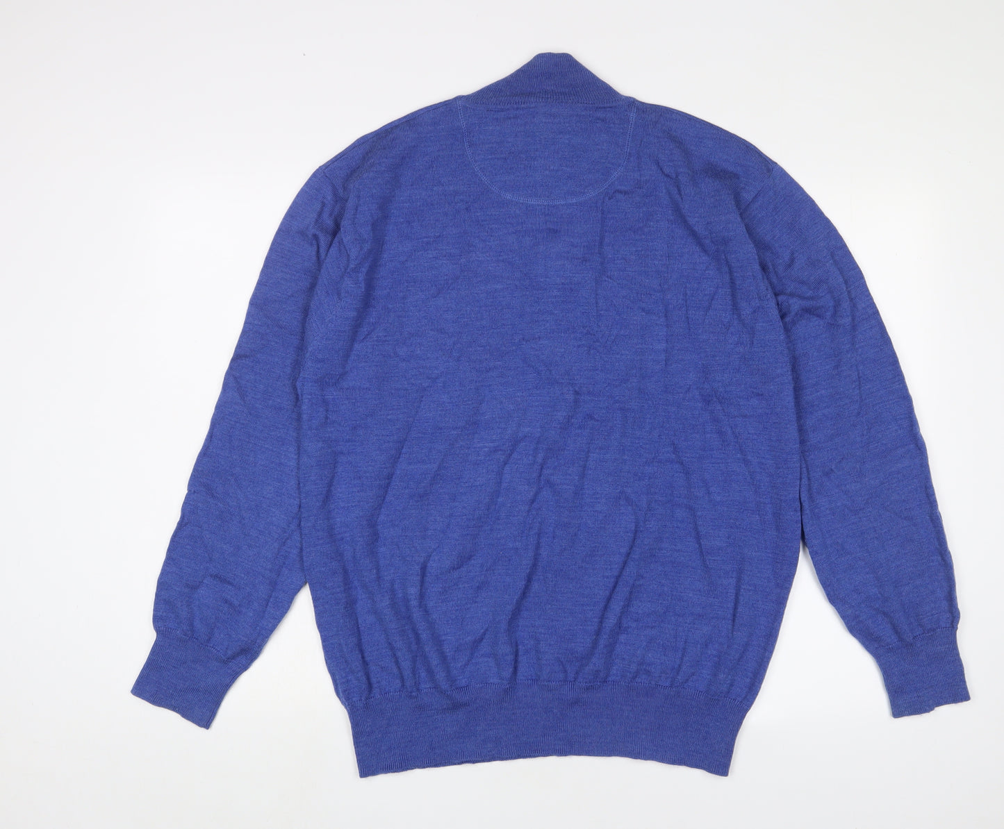 Orvis Mens Blue High Neck Wool Pullover Jumper Size L Long Sleeve - 1/2 Zip