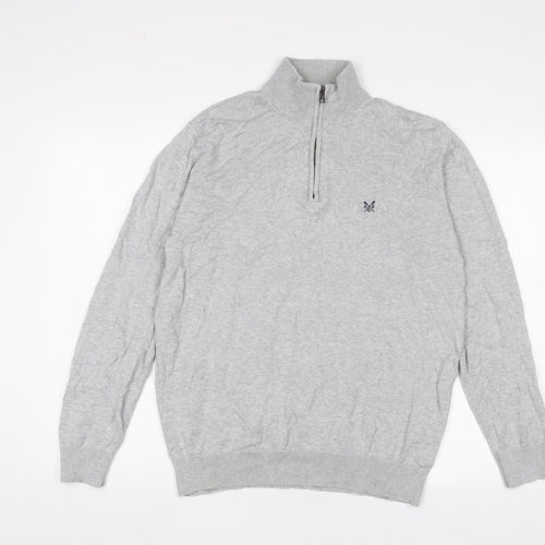 Crew Clothing Womens Grey High Neck Cotton Pullover Jumper Size L - Logo, Embroidered