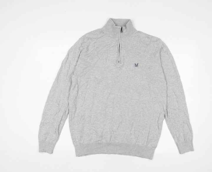 Crew Clothing Womens Grey High Neck Cotton Pullover Jumper Size L - Logo, Embroidered