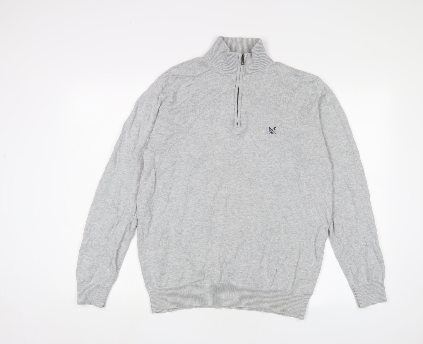 Crew Clothing Womens Grey High Neck Cotton Pullover Jumper Size L - Logo, Embroidered