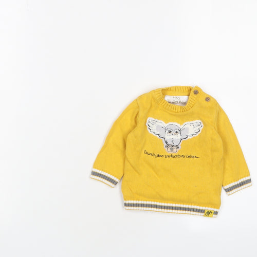 Harry Potter Baby Yellow Cotton Pullover Jumper Size 3-6 Months Button - Embroidered
