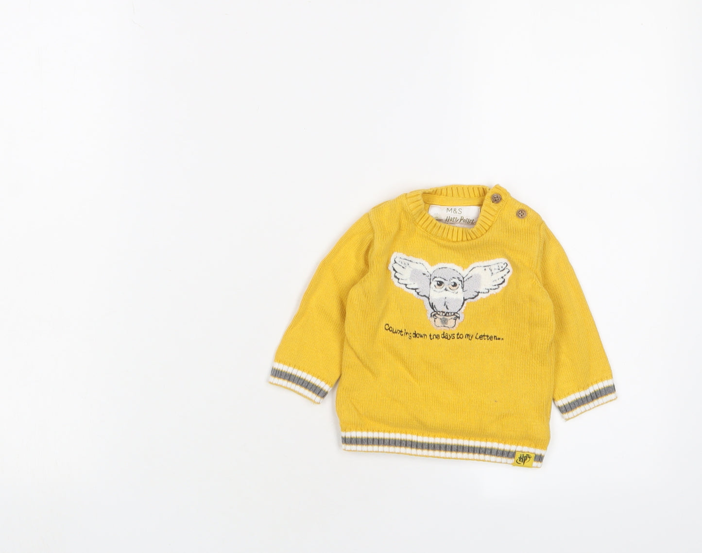 Harry Potter Baby Yellow Cotton Pullover Jumper Size 3-6 Months Button - Embroidered
