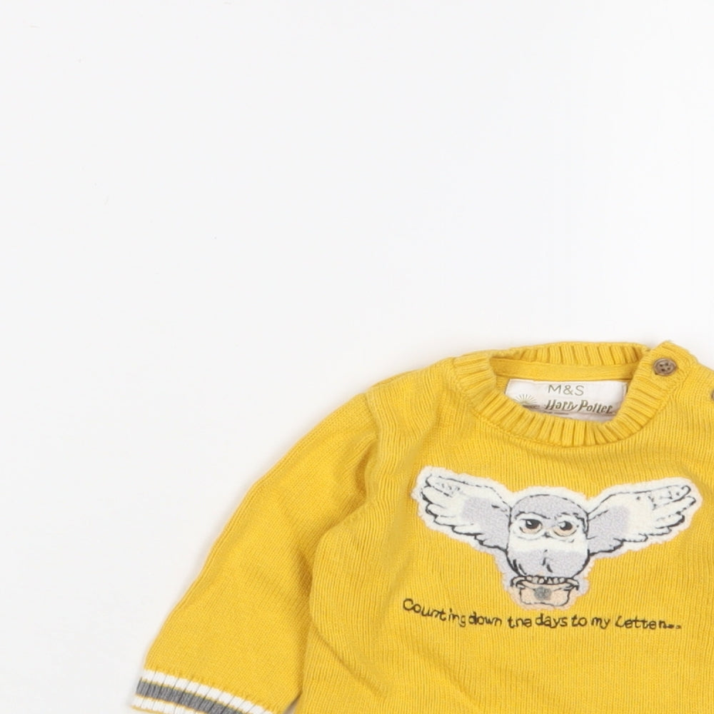 Harry Potter Baby Yellow Cotton Pullover Jumper Size 3-6 Months Button - Embroidered