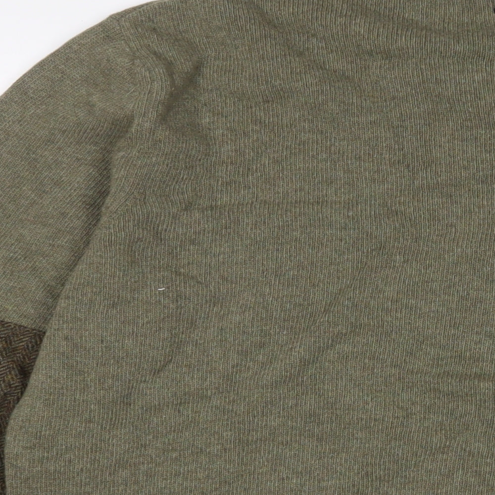 Barbour Mens Green Crew Neck Wool Pullover Jumper Size L Long Sleeve - Logo, Embroidered