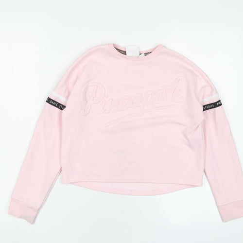 Pineapple Girls Pink Cotton Pullover Sweatshirt Size 9-10 Years Pullover - Logo, Embroidered