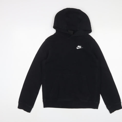 Nike Boys Black Cotton Pullover Hoodie Size 11-12 Years Pullover - Logo, Embroidered