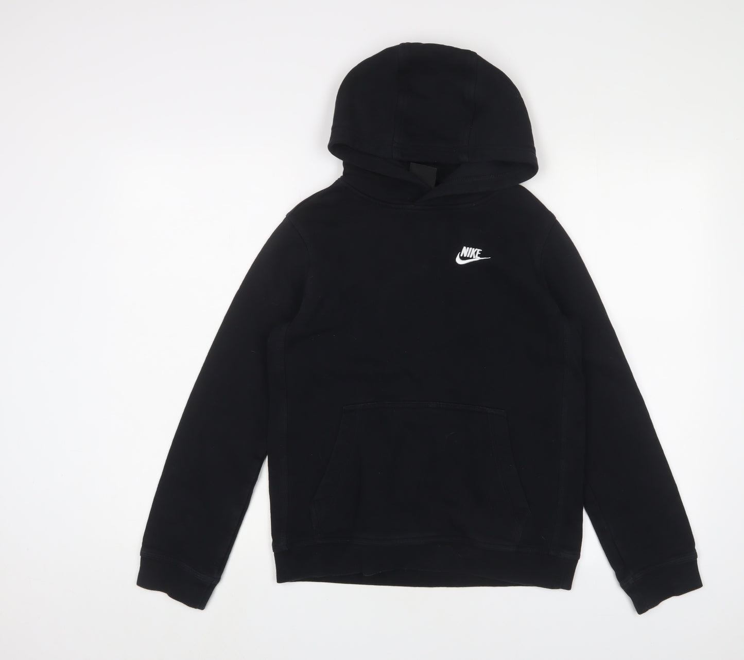Nike Boys Black Cotton Pullover Hoodie Size 11-12 Years Pullover - Logo, Embroidered