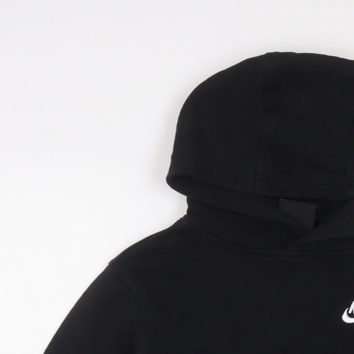Nike Boys Black Cotton Pullover Hoodie Size 11-12 Years Pullover - Logo, Embroidered
