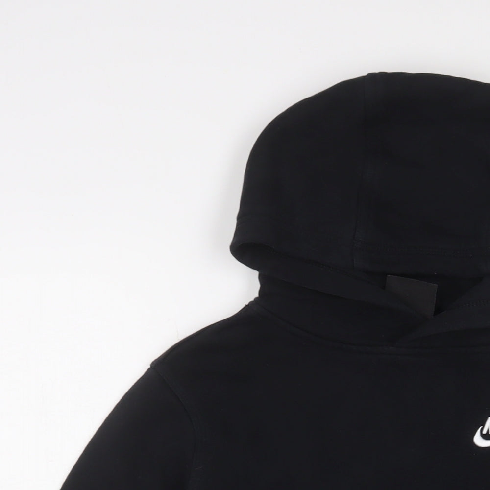 Nike Boys Black Cotton Pullover Hoodie Size 11-12 Years Pullover - Logo, Embroidered