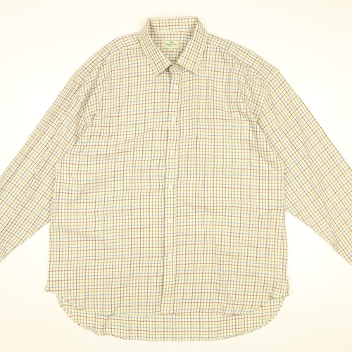 Hoggs of Fife Mens White Geometric Cotton Button-Up Size XL Collared Button