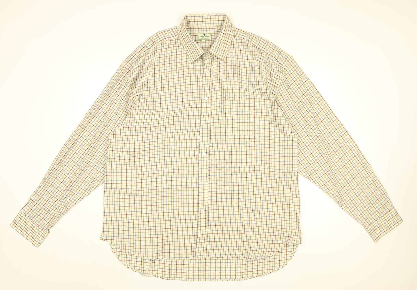 Hoggs of Fife Mens White Geometric Cotton Button-Up Size XL Collared Button