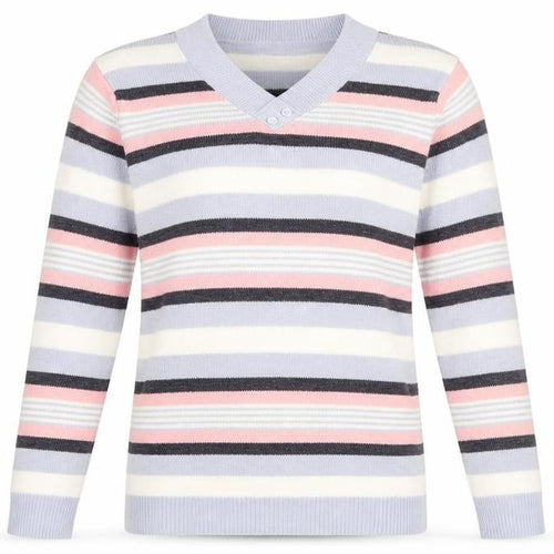 Isle Womens Blue V-Neck Striped Acrylic Pullover Jumper Size 14 - Size 14-16