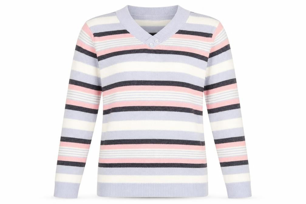 Isle Womens Blue V-Neck Striped Acrylic Pullover Jumper Size 14 - Size 14-16