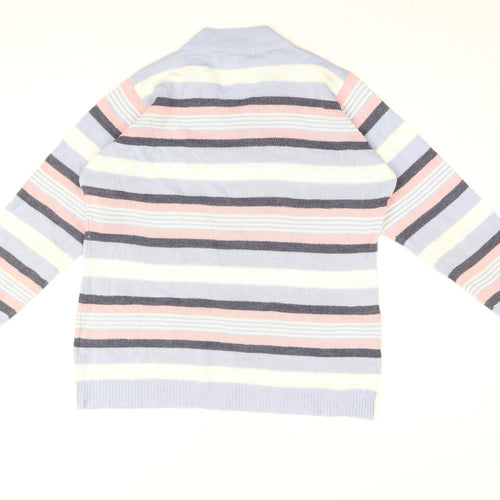 Isle Womens Blue V-Neck Striped Acrylic Pullover Jumper Size 14 - Size 14-16