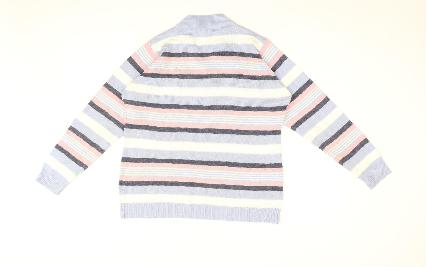 Isle Womens Blue V-Neck Striped Acrylic Pullover Jumper Size 14 - Size 14-16