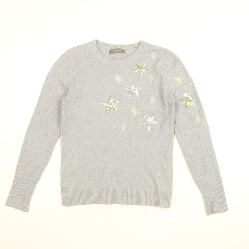 Oasis Womens Grey Round Neck Geometric Polyester Pullover Jumper Size S - Star print