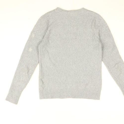 Oasis Womens Grey Round Neck Geometric Polyester Pullover Jumper Size S - Star print