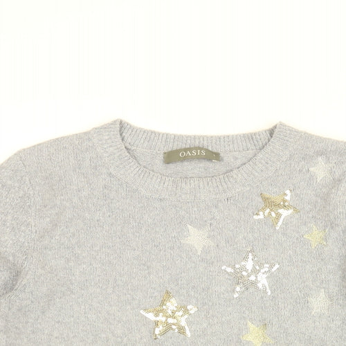 Oasis Womens Grey Round Neck Geometric Polyester Pullover Jumper Size S - Star print