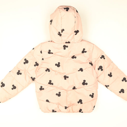 Disney Girls Pink Geometric Puffer Jacket Coat Size 10-11 Years Zip - Mickey Mouse