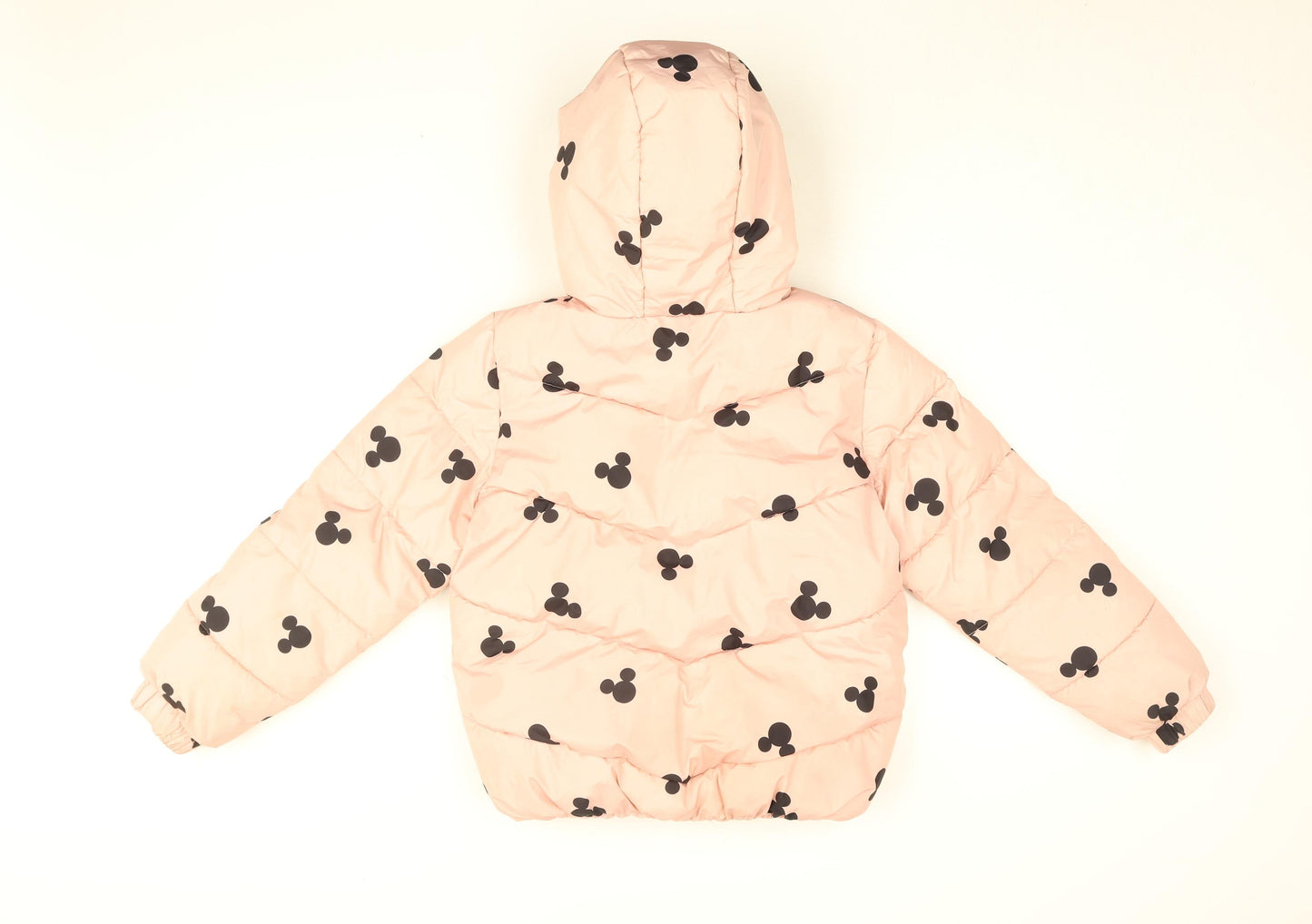 Disney Girls Pink Geometric Puffer Jacket Coat Size 10-11 Years Zip - Mickey Mouse