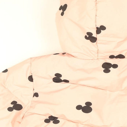 Disney Girls Pink Geometric Puffer Jacket Coat Size 10-11 Years Zip - Mickey Mouse