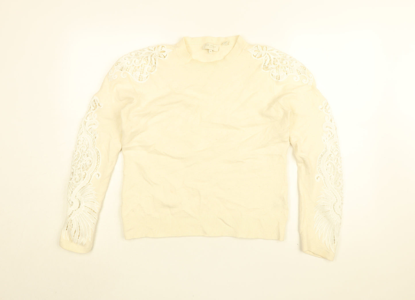 Ted Baker Womens Ivory Round Neck Acrylic Pullover Jumper Size 14