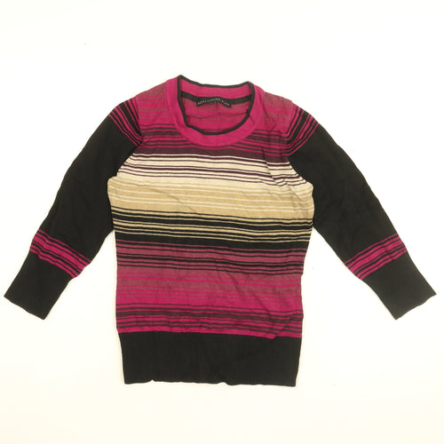 Betty Jackson Black Womens Multicoloured Striped Cotton Basic T-Shirt Size 8 Round Neck