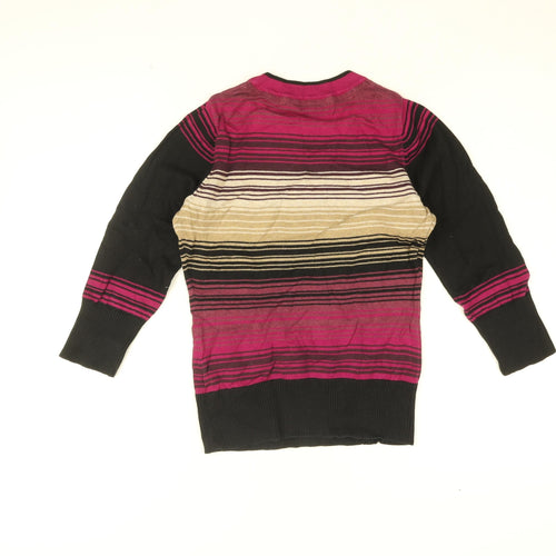 Betty Jackson Black Womens Multicoloured Striped Cotton Basic T-Shirt Size 8 Round Neck