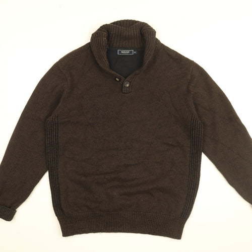 Maine Mens Brown V-Neck Cotton Pullover Jumper Size M Long Sleeve