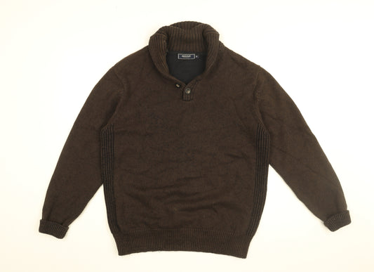 Maine Mens Brown V-Neck Cotton Pullover Jumper Size M Long Sleeve