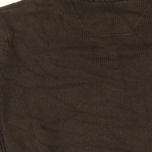 Maine Mens Brown V-Neck Cotton Pullover Jumper Size M Long Sleeve