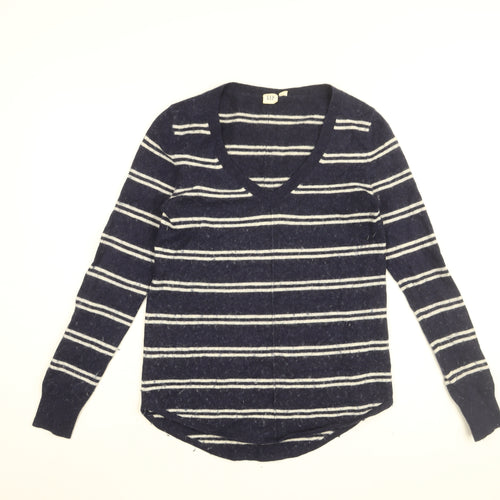 Gap Womens Blue Striped Nylon Basic T-Shirt Size XS V-Neck