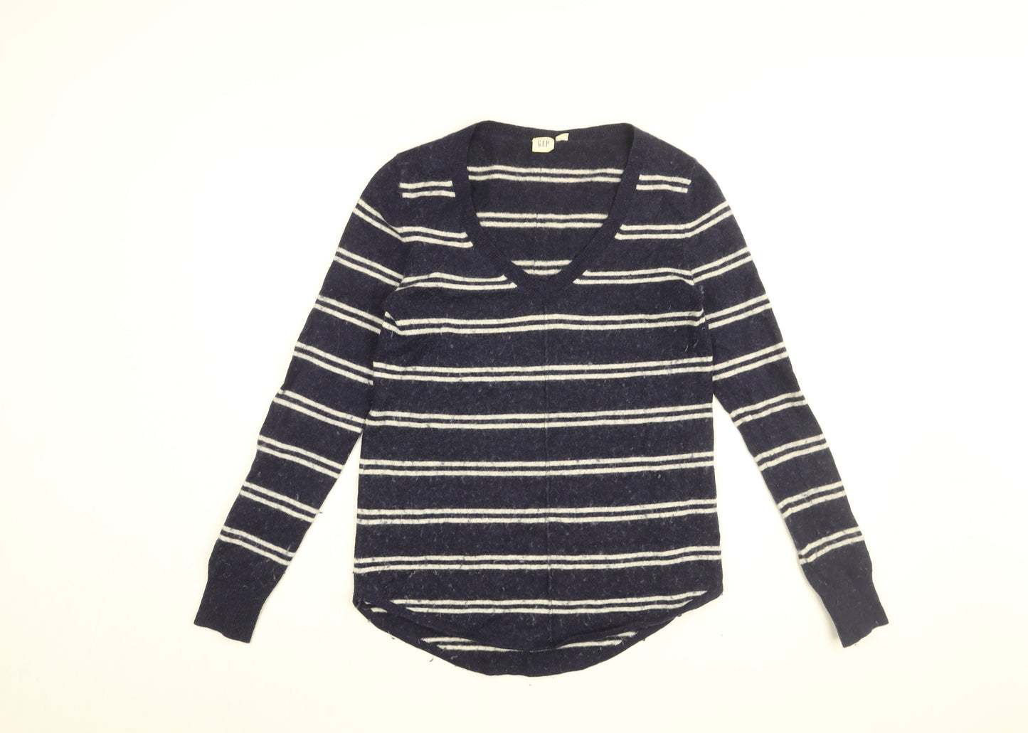 Gap Womens Blue Striped Nylon Basic T-Shirt Size XS V-Neck