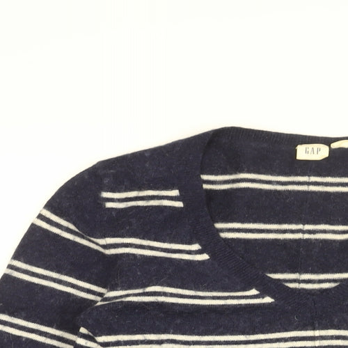 Gap Womens Blue Striped Nylon Basic T-Shirt Size XS V-Neck