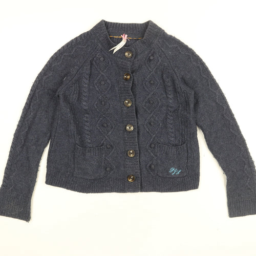 Pepe Jeans Womens Blue Round Neck Nylon Cardigan Jumper Size 12