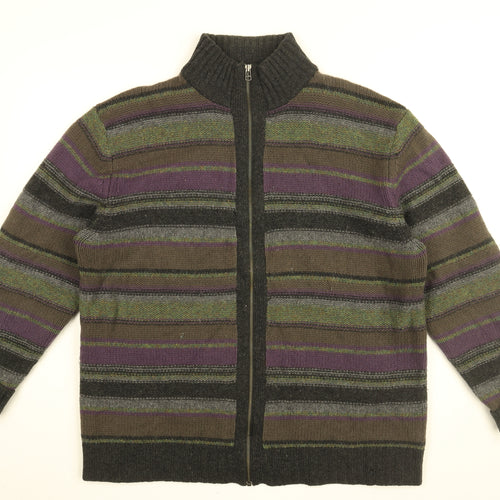 Rocha John Rocha Mens Black Striped Wool Full Zip Sweatshirt Size 2XL