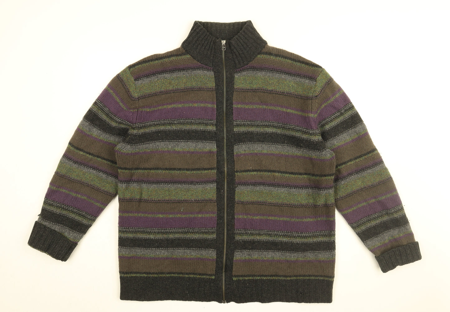 Rocha John Rocha Mens Black Striped Wool Full Zip Sweatshirt Size 2XL