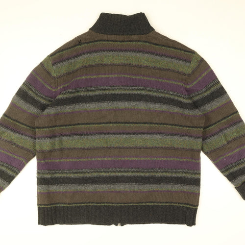 Rocha John Rocha Mens Black Striped Wool Full Zip Sweatshirt Size 2XL