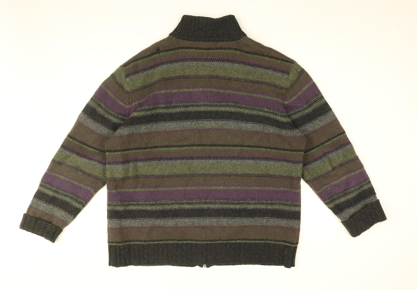 Rocha John Rocha Mens Black Striped Wool Full Zip Sweatshirt Size 2XL
