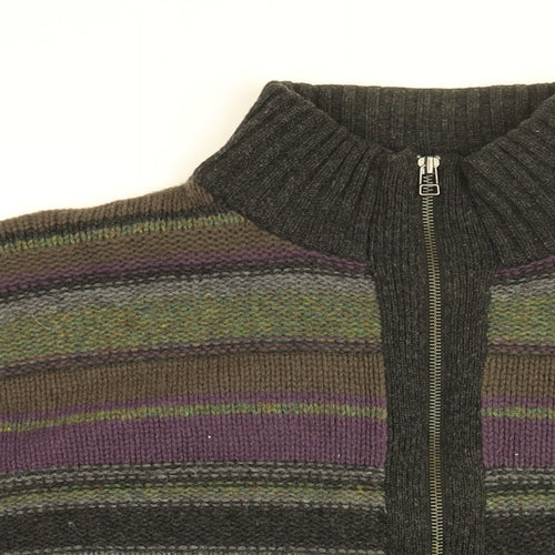 Rocha John Rocha Mens Black Striped Wool Full Zip Sweatshirt Size 2XL