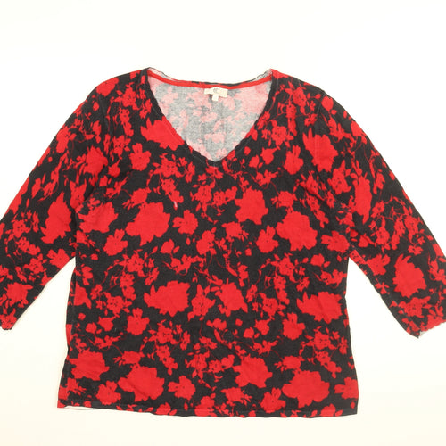 CC Womens Black Floral Cotton Basic T-Shirt Size L V-Neck