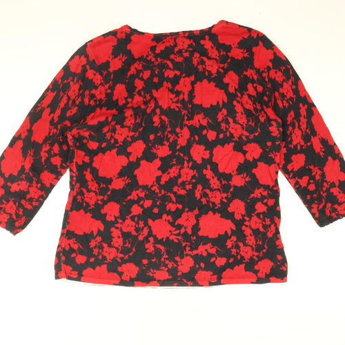CC Womens Black Floral Cotton Basic T-Shirt Size L V-Neck