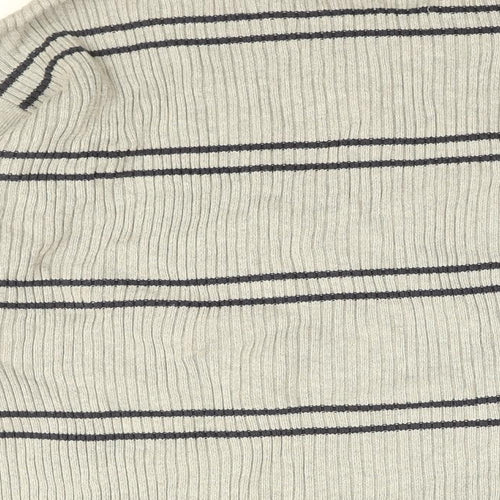 Tommy Hilfiger Mens Grey Round Neck Striped Cotton Pullover Jumper Size L Long Sleeve