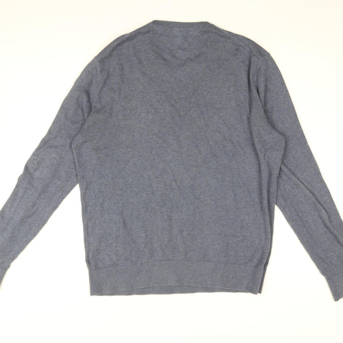 Tommy Hilfiger Mens Blue Round Neck Cotton Pullover Jumper Size L Long Sleeve