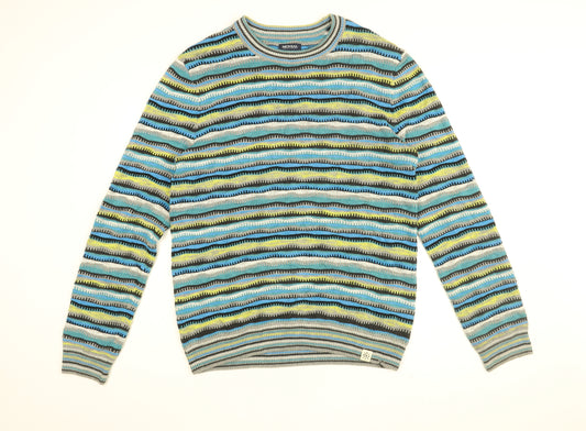 MCNEAL Mens Multicoloured Round Neck Striped Cotton Pullover Jumper Size L Long Sleeve