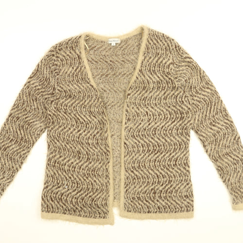 Nina Murati Womens Brown V-Neck Geometric Nylon Cardigan Jumper Size L