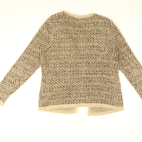 Nina Murati Womens Brown V-Neck Geometric Nylon Cardigan Jumper Size L